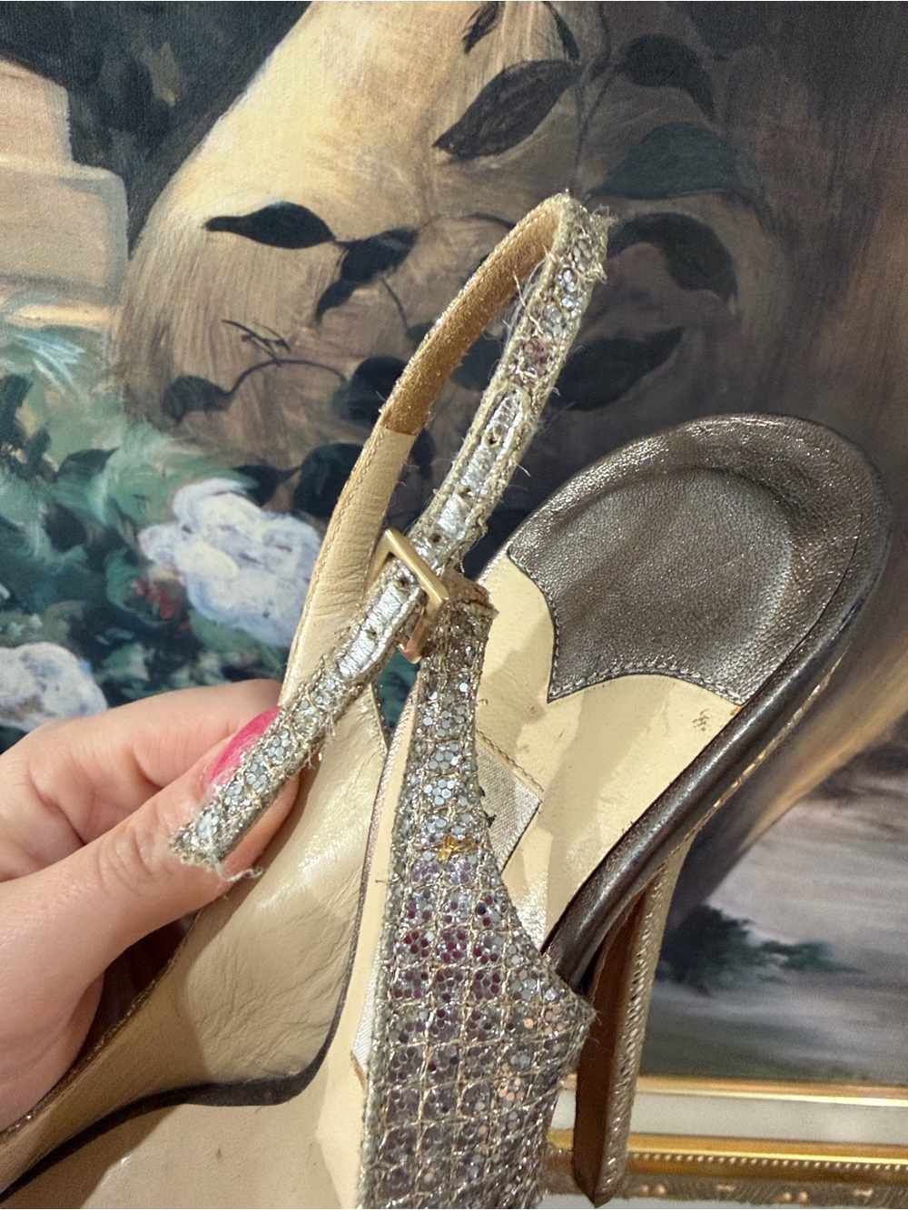 Jimmy Choo Clue Champagne Glitter Platform Heels Slingback EU 38 US 8 Authentic - Picture 11 of 12